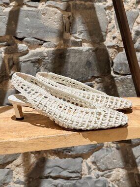 Fendi White Braided Woven Slingback Pumps